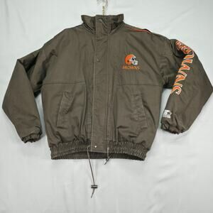 Vintage Starter Cleveland Browns NFL Jacket Mens M Brown Spellout Football